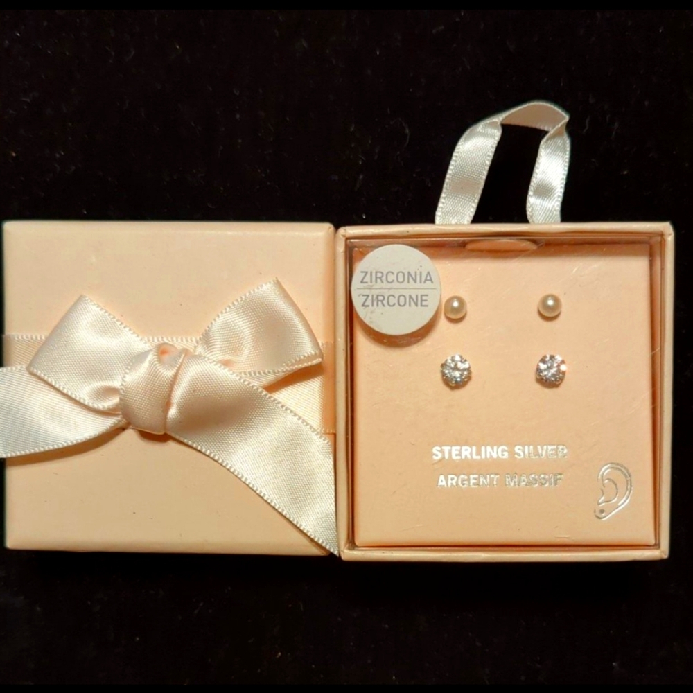 Sterling Silver Zirconia Earrings Set